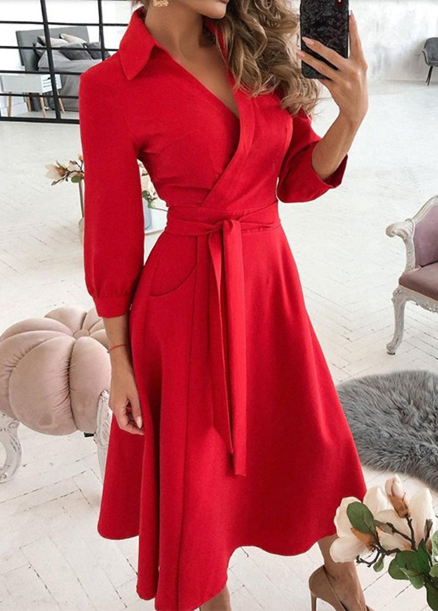 Printed Plaid Collar Tie Dress