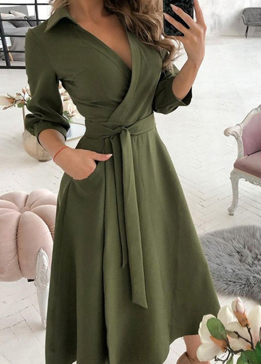 Printed Plaid Collar Tie Dress