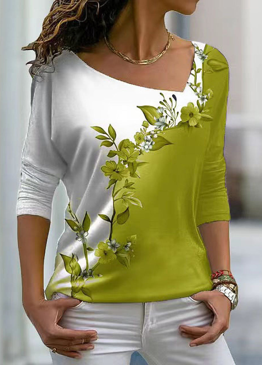 V-neck Floral Long-sleeved T-shirt