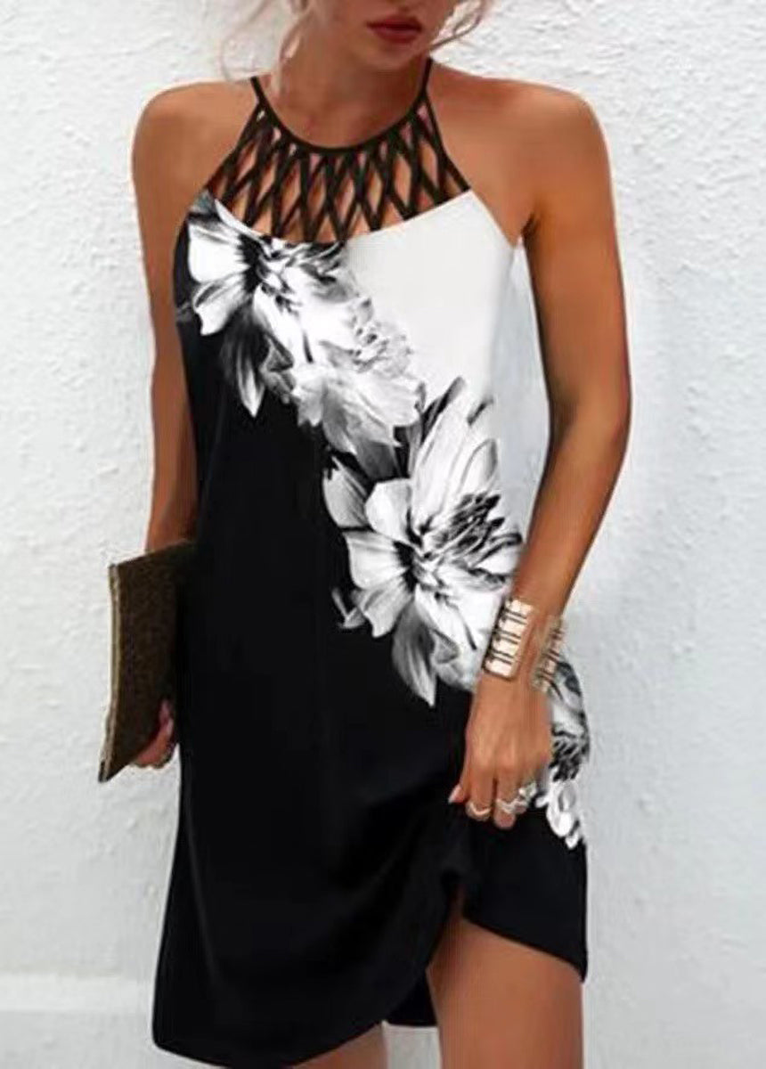 Printed Mesh Strapless Casual Dress