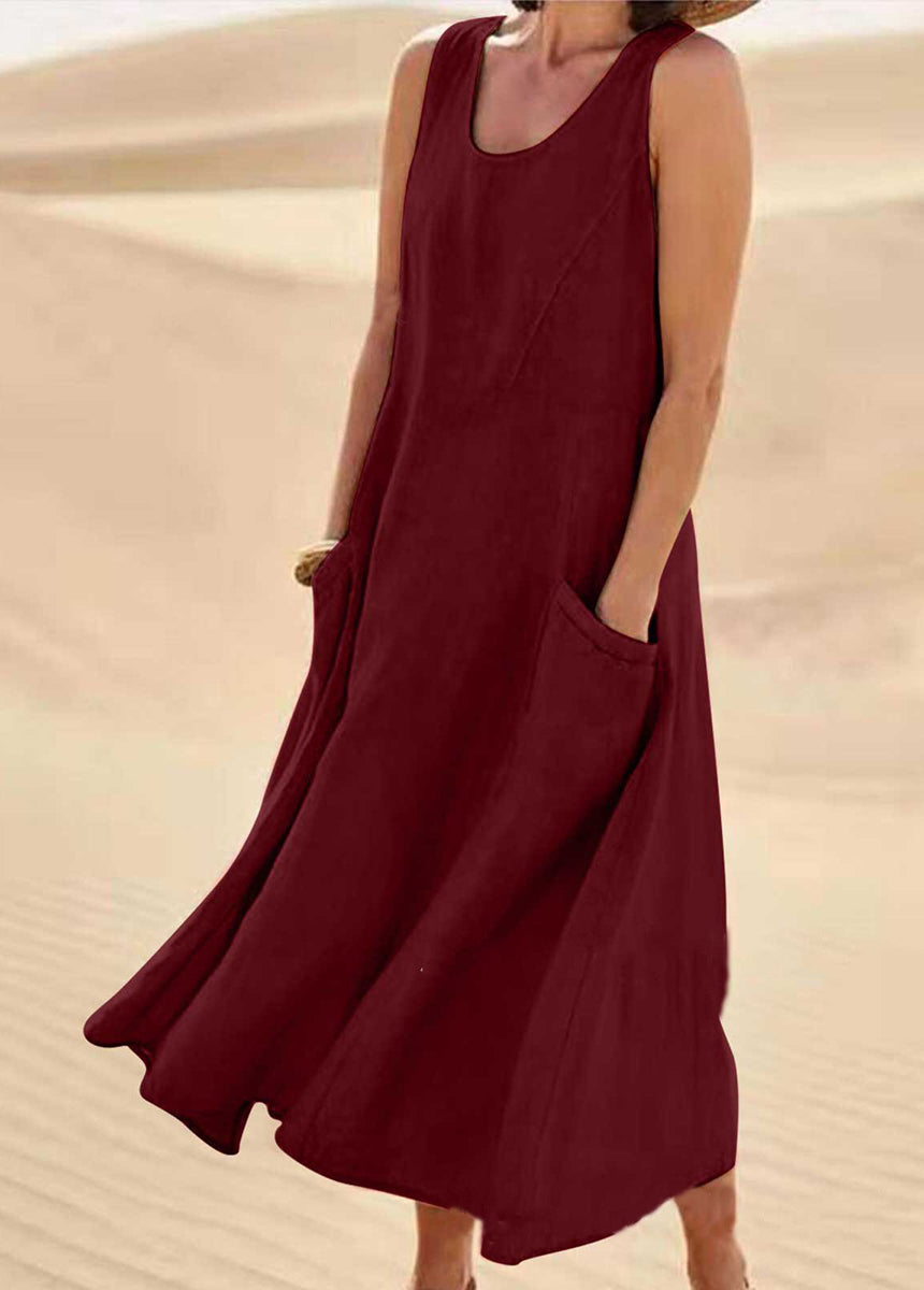 Solid Color Sleeveless Cotton And Linen Dress