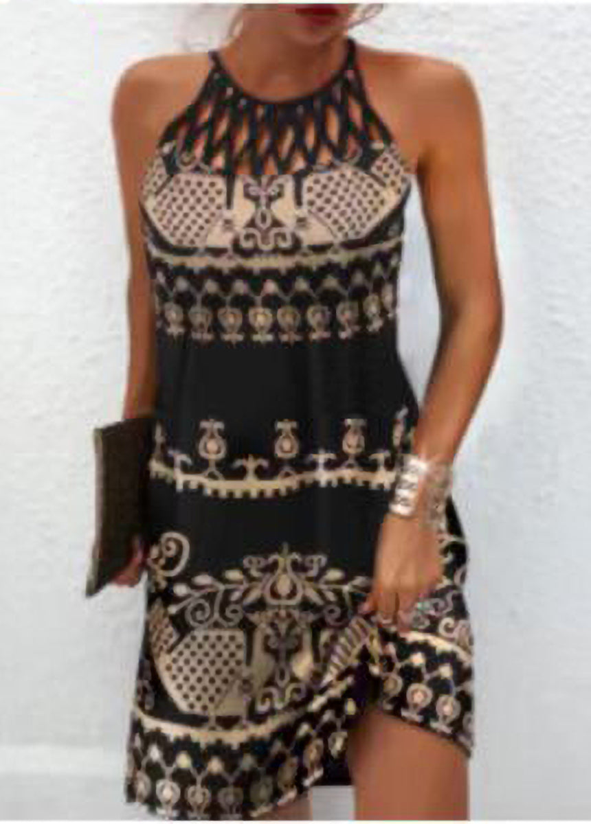Printed Mesh Strapless Casual Dress