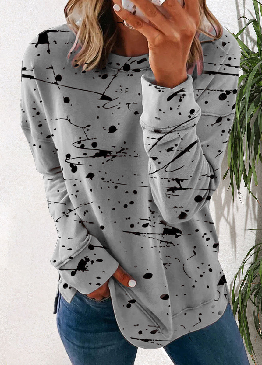Spliced Color Block Round Neck Loose Long-sleeved Top