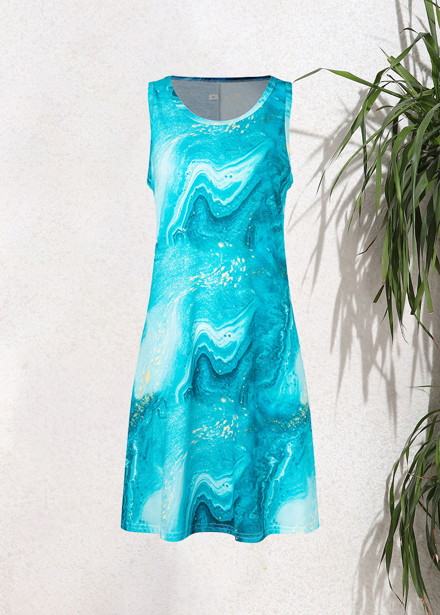 Sleeveless Pullover Printed Pocket Swing Round Neck Vest Dress