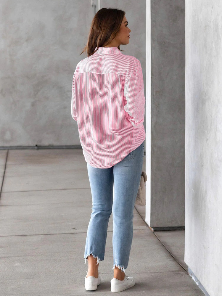 Long Sleeve Striped Button Up Tops