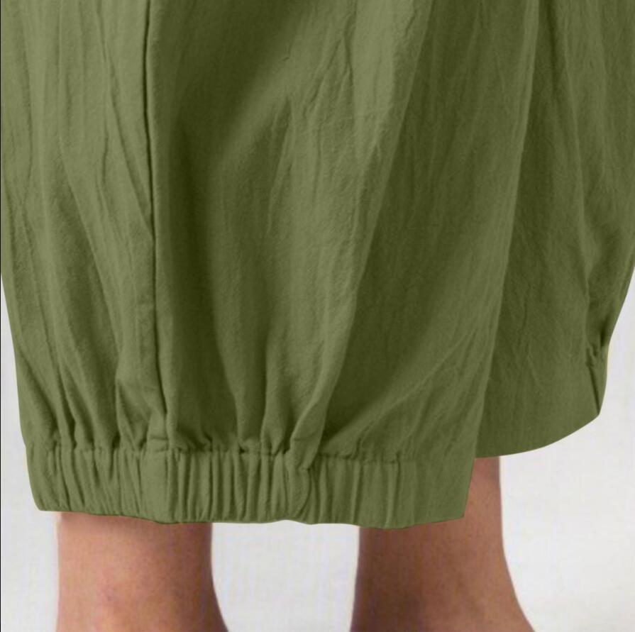 Cotton Linen Solid High Waist Women Trousers