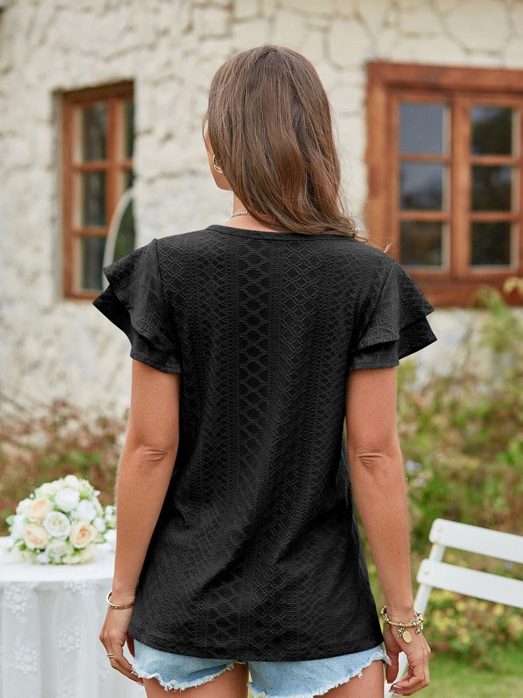 V Neck Short Sleeve Ladies Elegant Casual T-Shirts