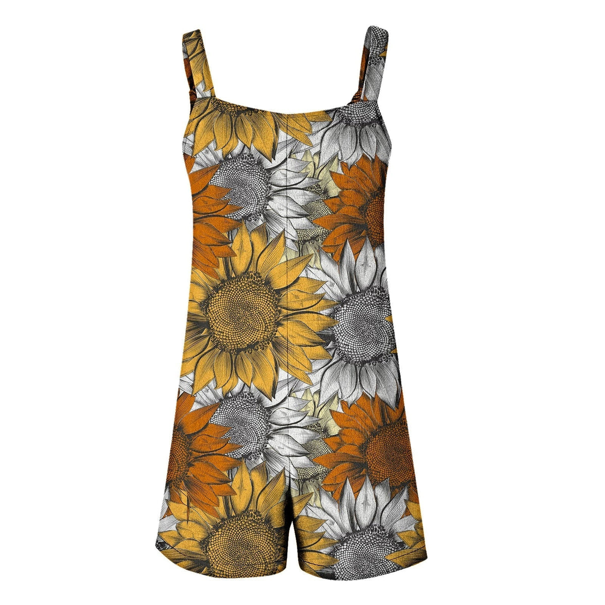 Bohemian Floral Printed Short O Neck Sleeveless Elegant Shorts Loose Rompers with Pockets