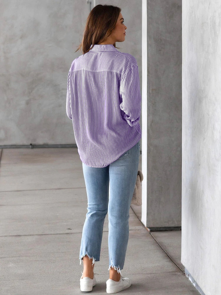 Long Sleeve Striped Button Up Tops