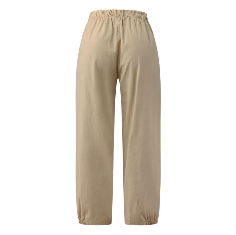Cotton Linen Solid High Waist Women Trousers