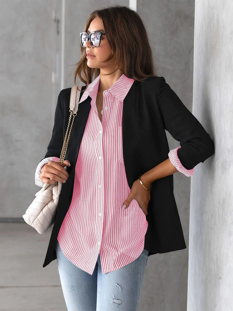 Long Sleeve Striped Button Up Tops