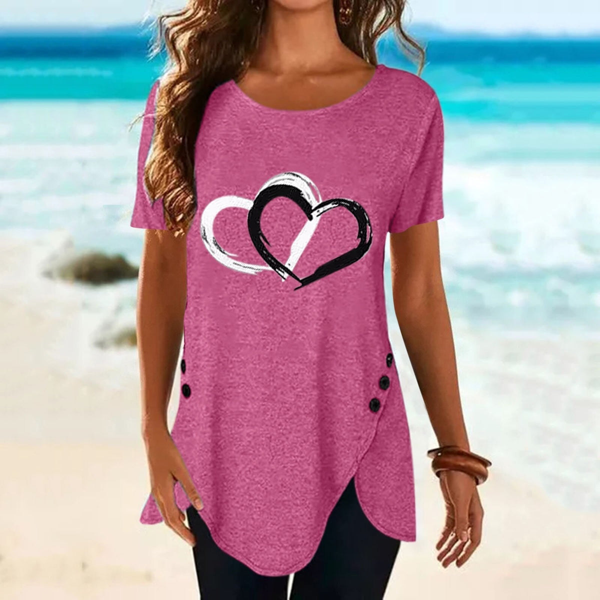 O Neck Loose Floral Print Tunic T-Shirt