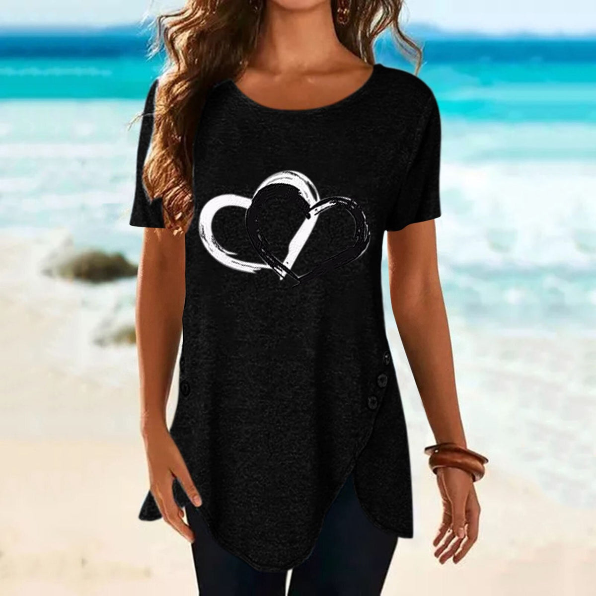 O Neck Loose Floral Print Tunic T-Shirt