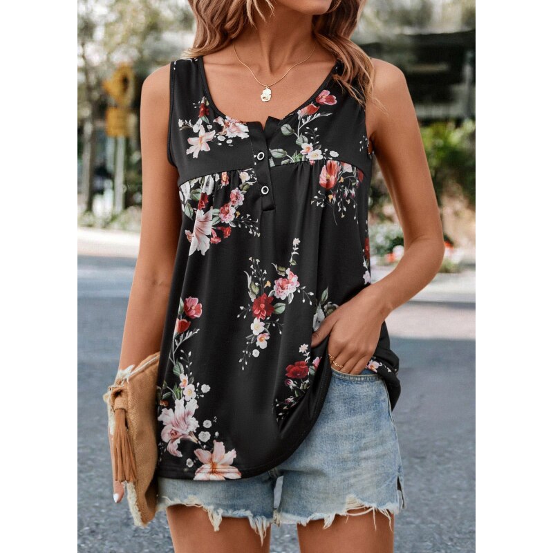 Tie Dyed Vintage Print Pullover V-Neck Button T-Shirt