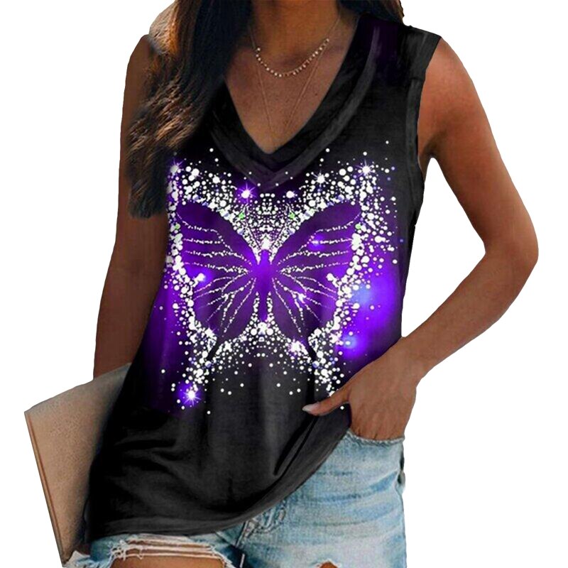 Sleeveless Multi-pattern Print V-neck Loose Tank Top