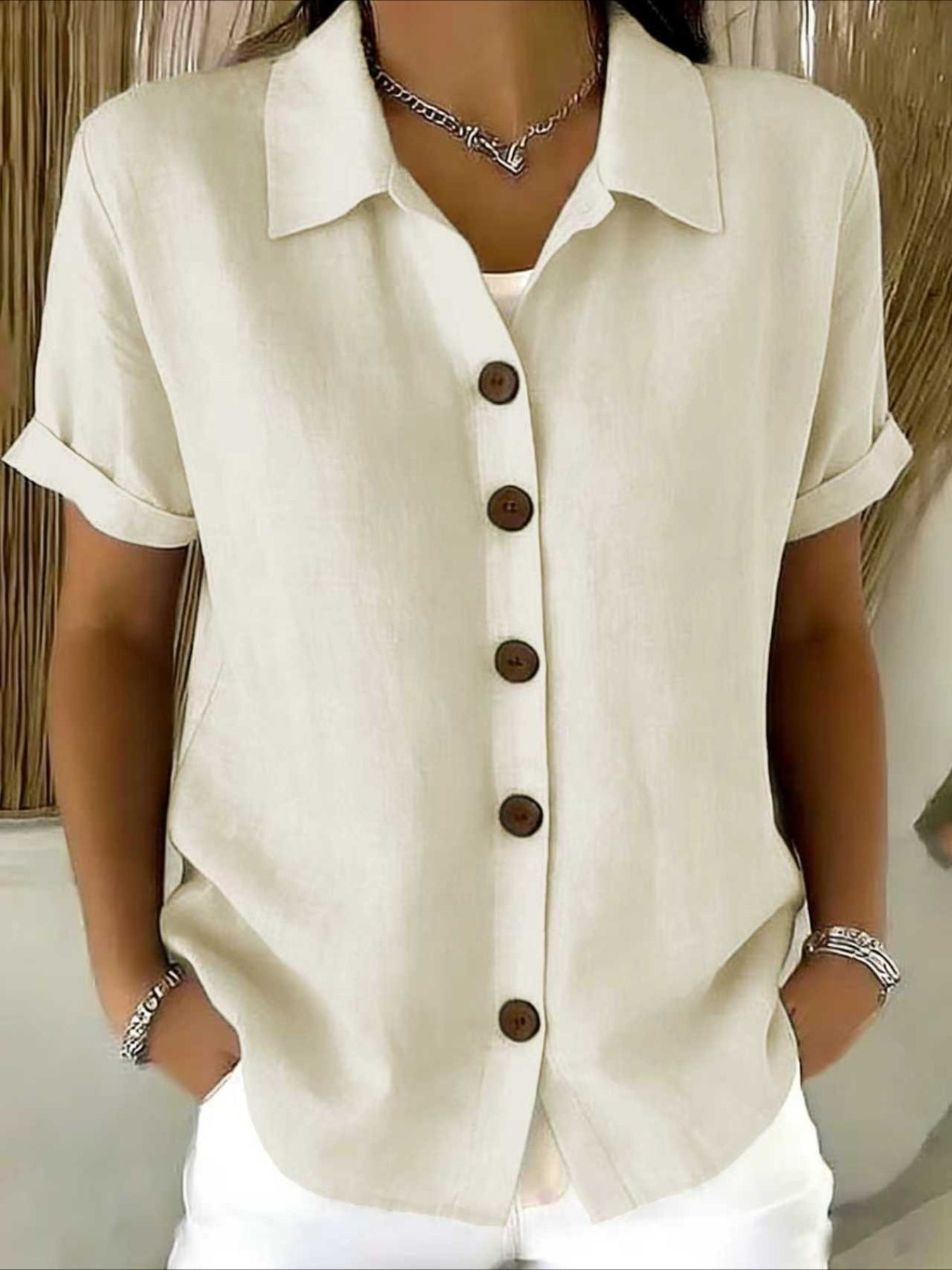 Shirt Collar Short Sleeve Plain Regular Regular Fit Shirt
