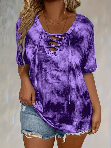 Print Front Button Drawstring Oversized Top