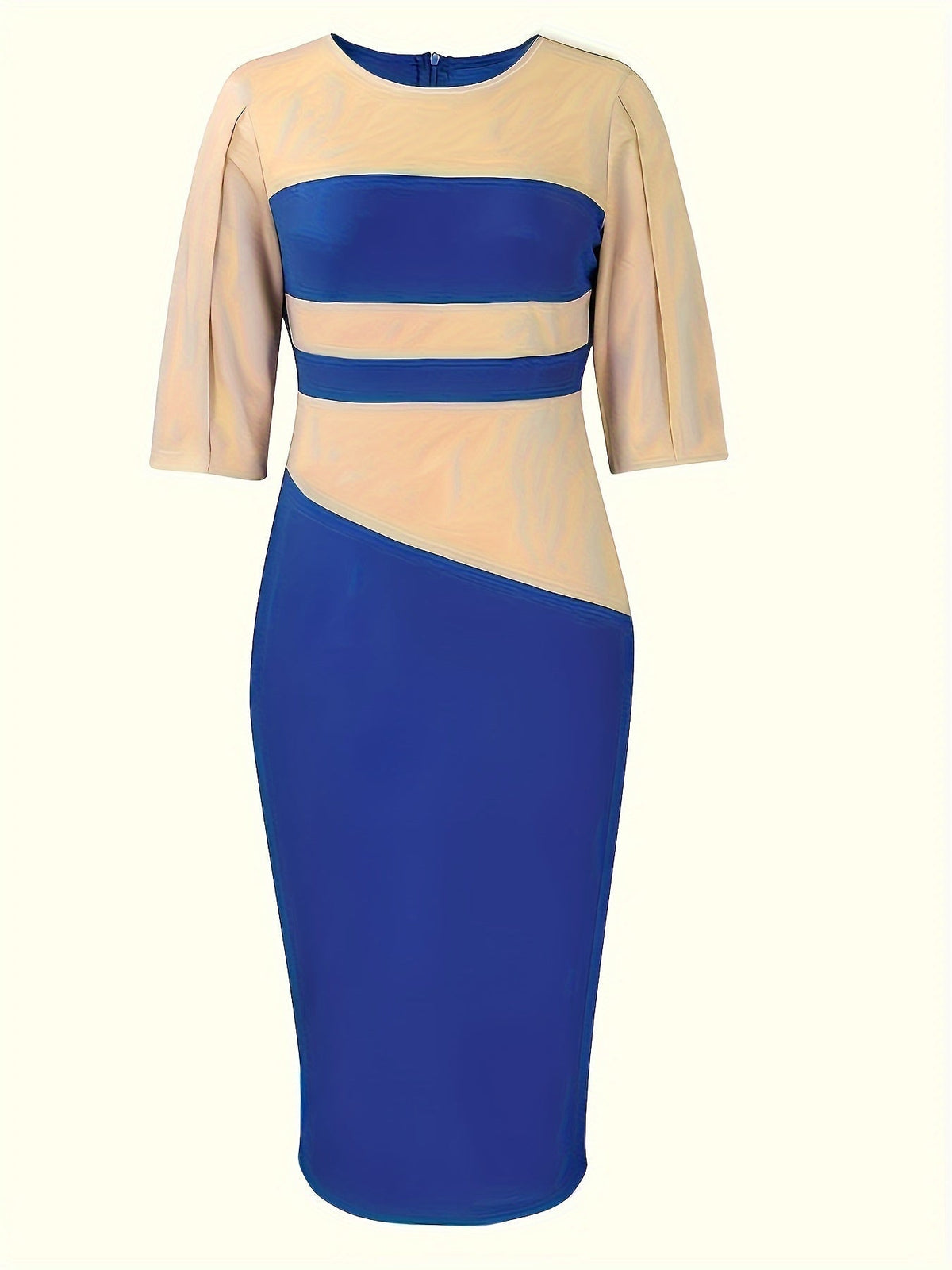 Color Block Simple Dress, Casual Crew Beck Bodycon Midi Dress