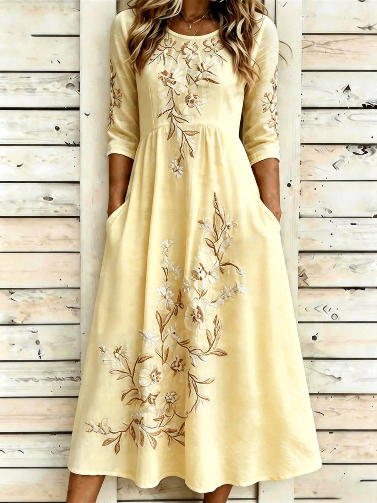 Casual Round Neck Half Sleeve Mid Dress