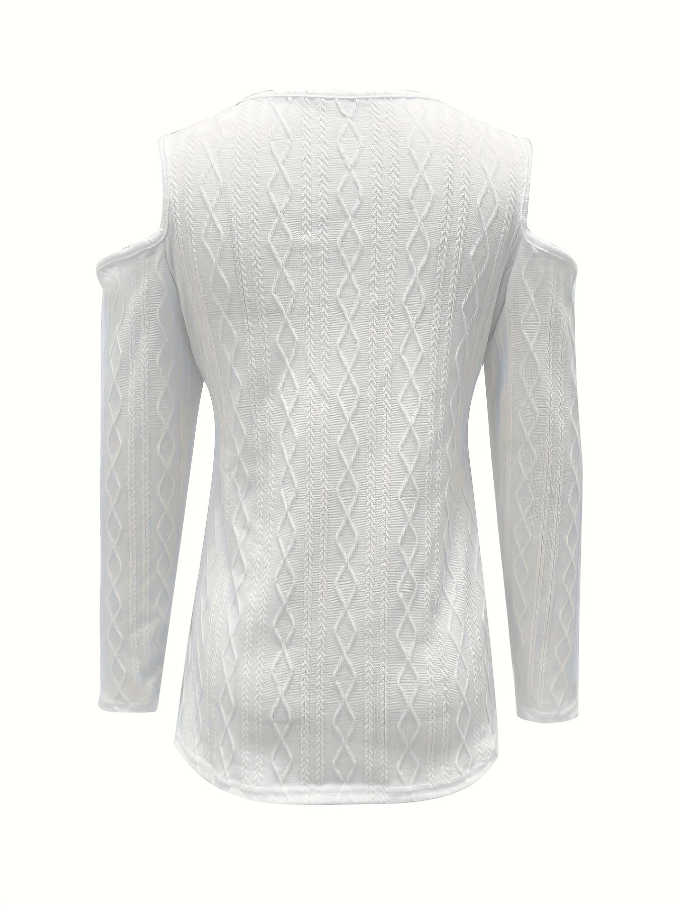Textured Crew Neck Cold Shoulder T-Shirt, Casual Long Sleeve Top