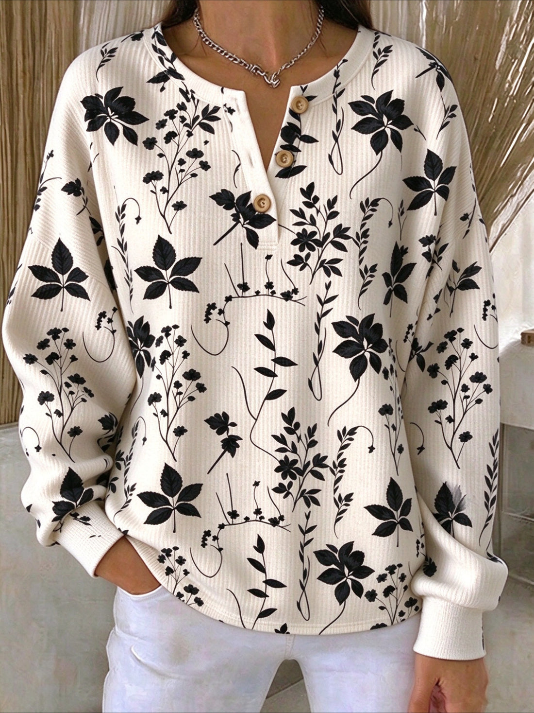 Floral Long Sleeve Regular Fit Casual Sweatshirt