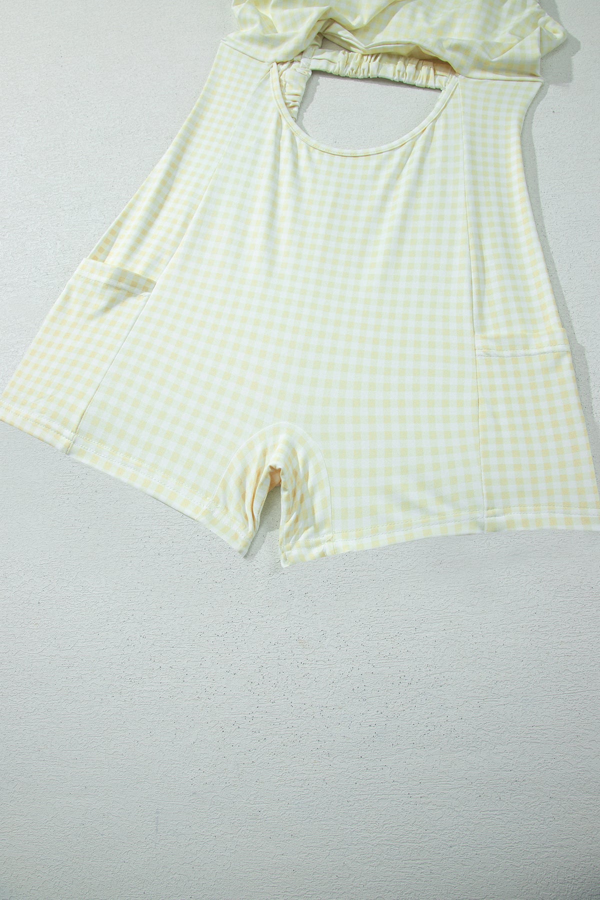 Yellow Cream Faux Two Piece Gingham Contrast Patchwork Loose Mini Dress