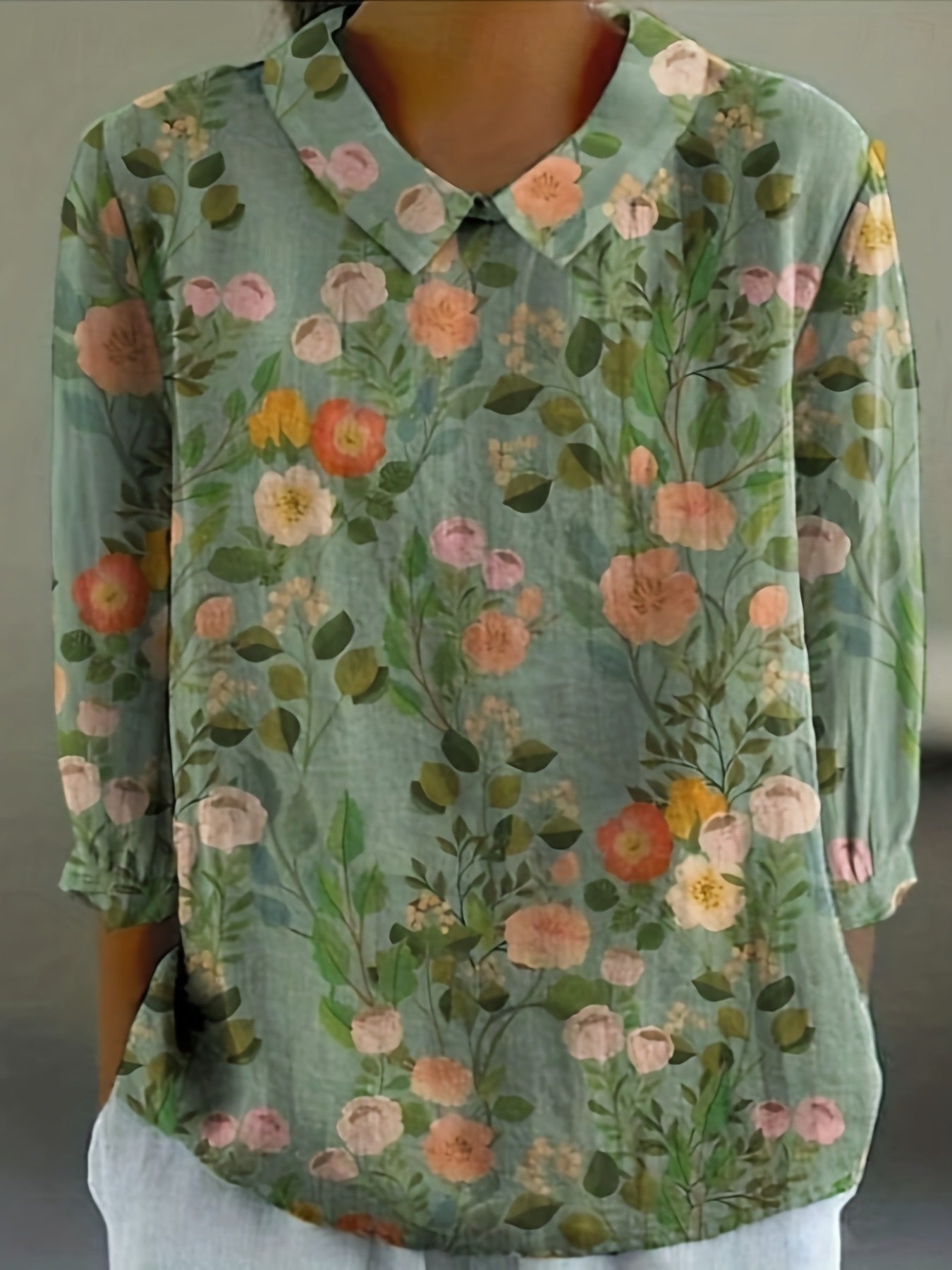 Lapel Geometric Bohemian Pattern Fashion Long Sleeve Collar Regular Shirt