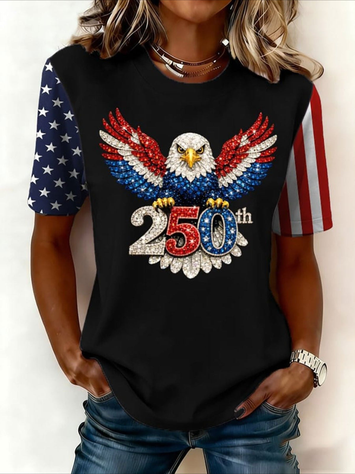 Casual Pattern Crew Neck Short Sleeve T-shirt