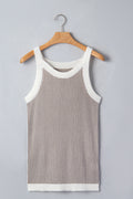 Pale Khaki Contrast Trim Ribbed Knit Sweater Tank Top