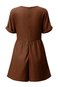 Coffee Solid Color Knit V Neck Zipped Loose Romper