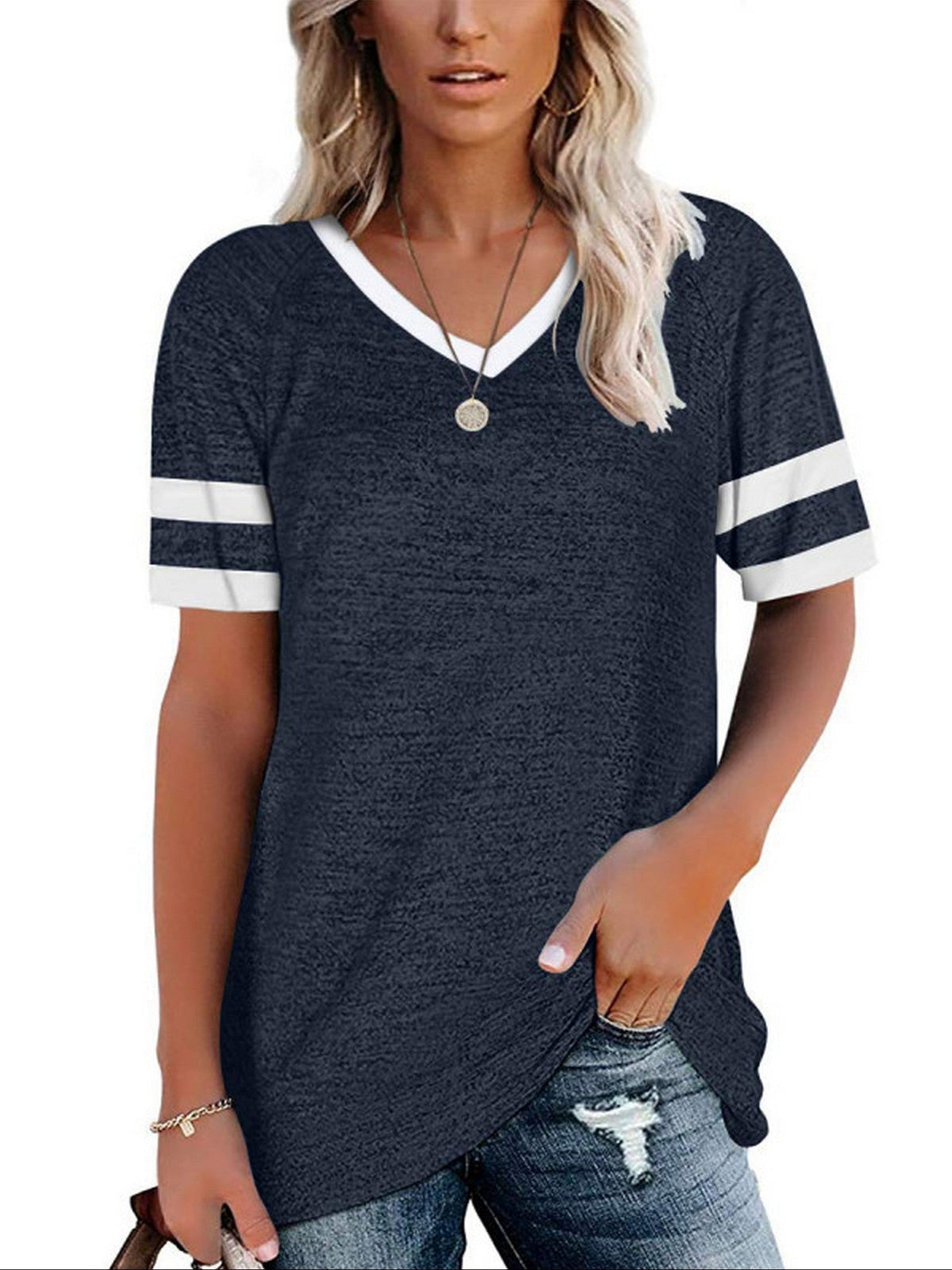 Women's T-shirt Casual V Neck Short Sleeve Loose Fashion Summer T-shirt
