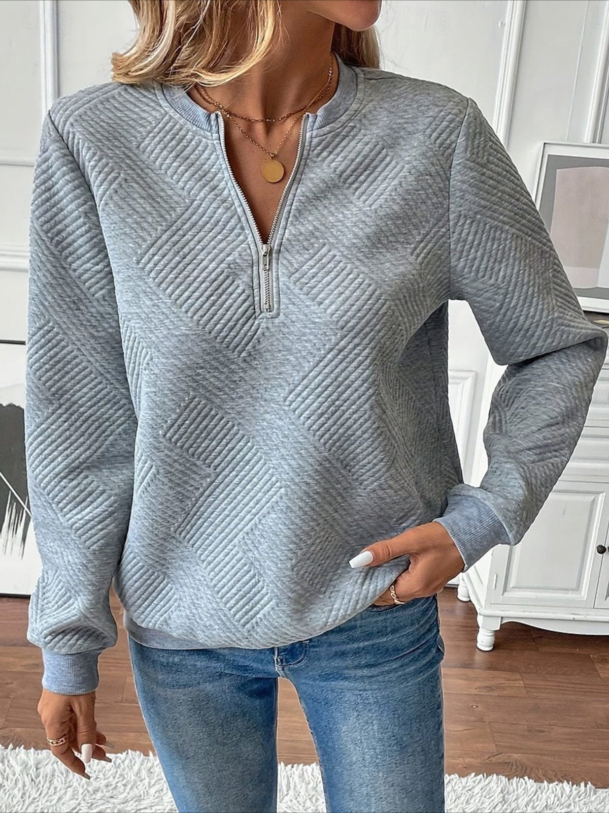 Casual V Neck Plain Sweatshirt