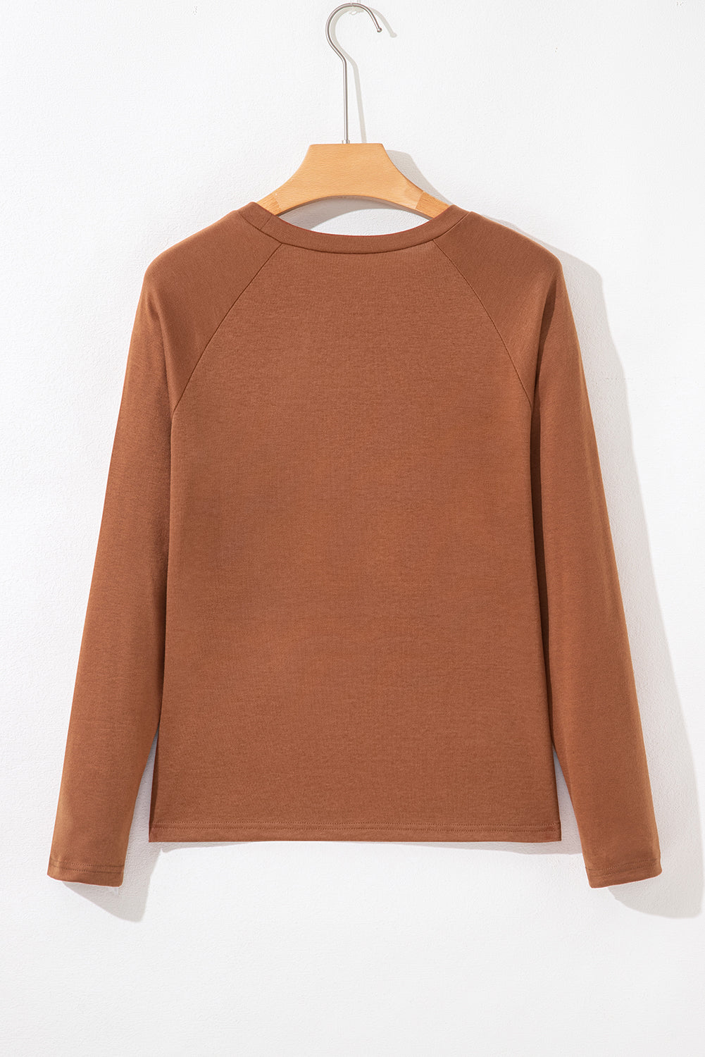 Cinnamon Solid Color Seam Detail Raglan Long Sleeve Top