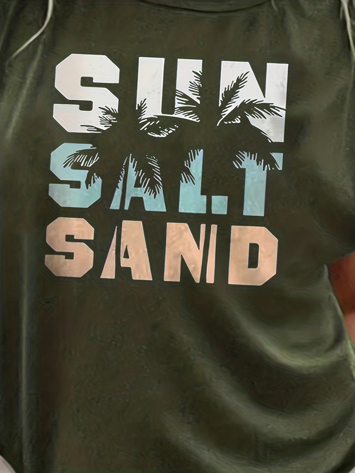 Sun Salt Sand Print Tank Top, Casual Sleeveless Crew Neck Beach Tank Top