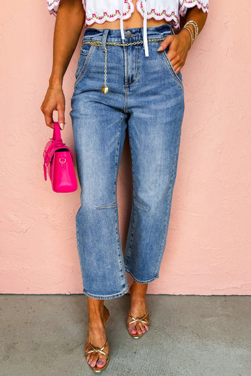 Dusk Blue High Waist Straight Leg Ankle Jeans