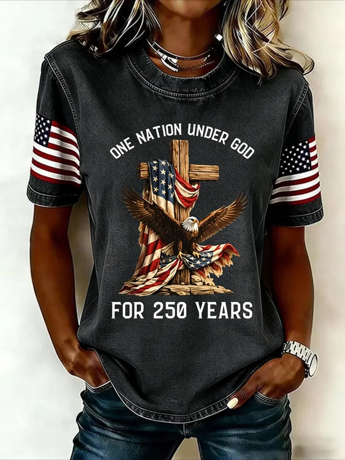 Casual Pattern Crew Neck Short Sleeve T-shirt