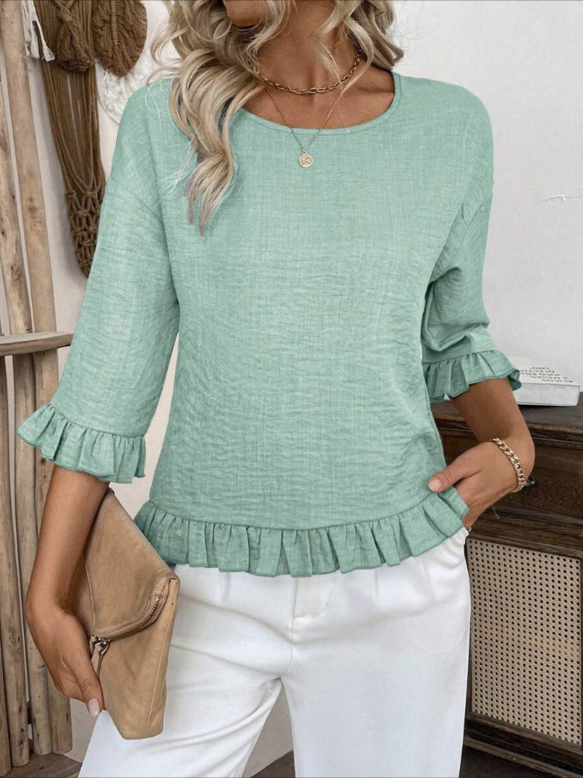 Gradient Color Casual Drop Shoulder Round Neck Loose Fit Top