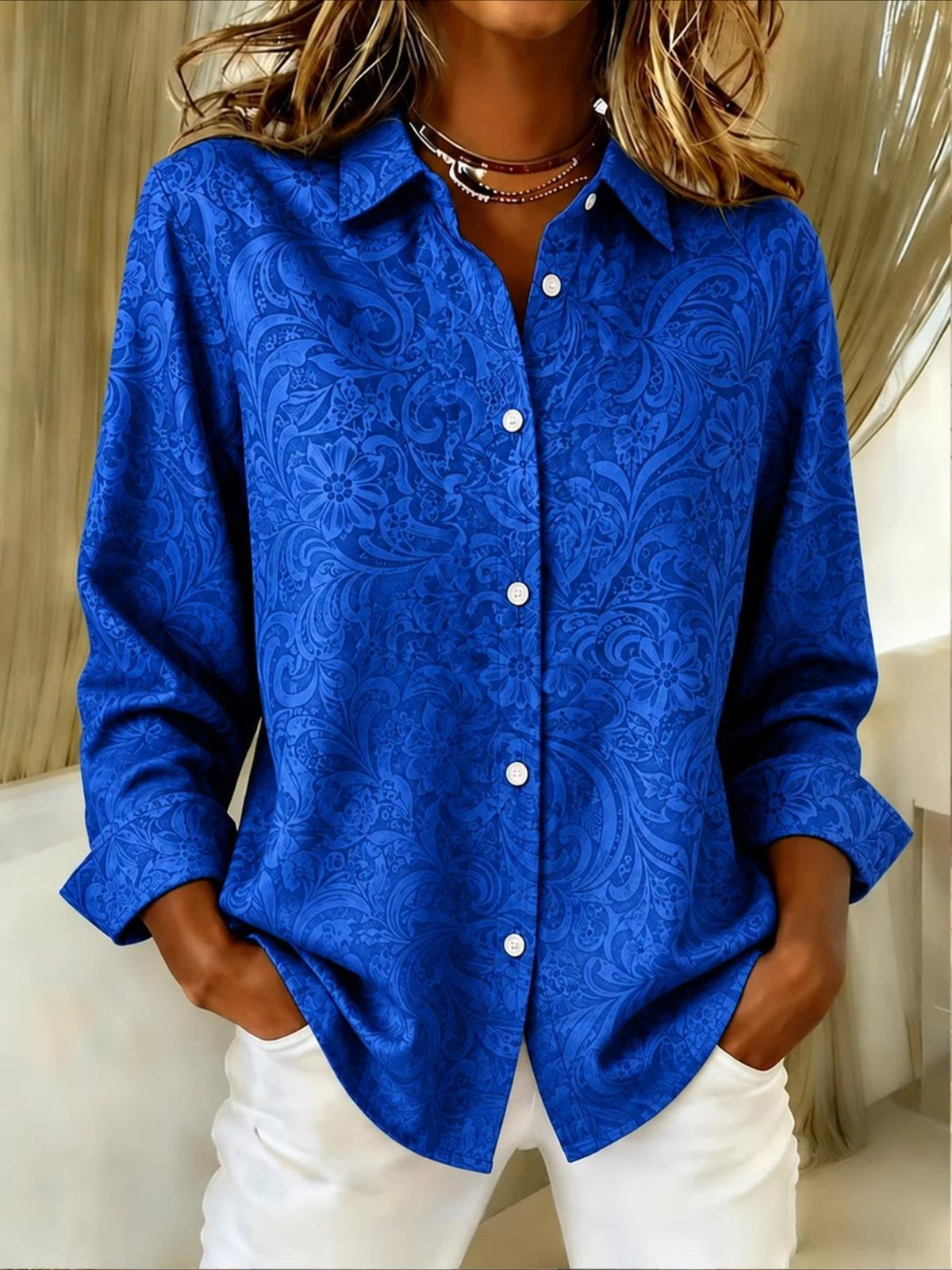 V Neck Long Sleeve Plain Regular Micro-Elasticity Regular Fit Shirt