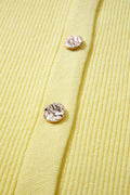 Yellow Cream Ribbed Knit Contrast Frilled Short Sleeve Sweater Cardigan