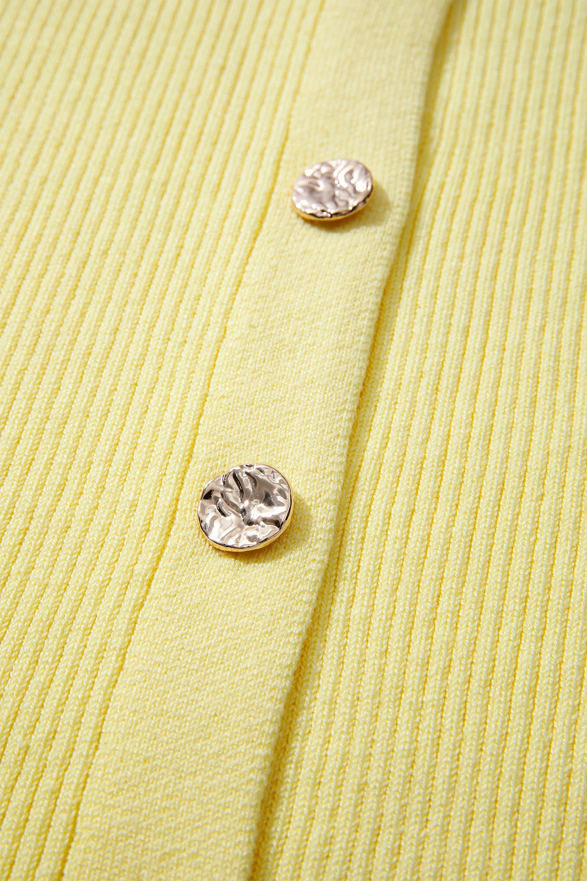 Yellow Cream Ribbed Knit Contrast Frilled Short Sleeve Sweater Cardigan