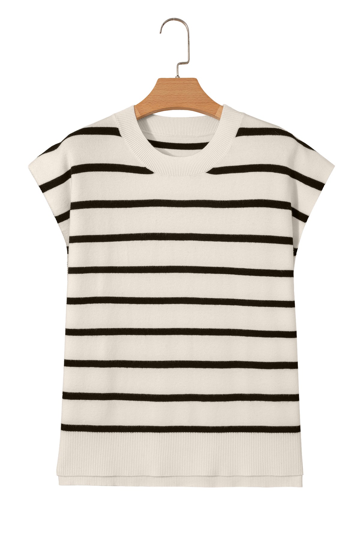 White Side Slits Crewneck Short Sleeve Sweater Tee