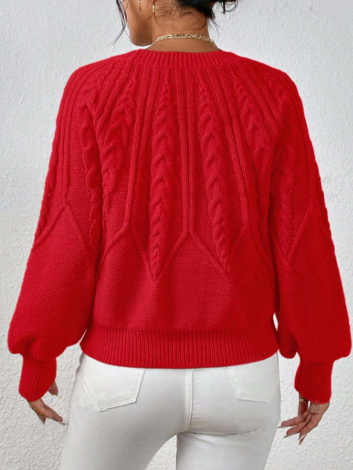 Casual Pullover Chic Knit Lantern Sleeves & Ruffle Detail Sweater