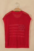 Fiery Red Flag Graphic Short Sleeve Sweater Top
