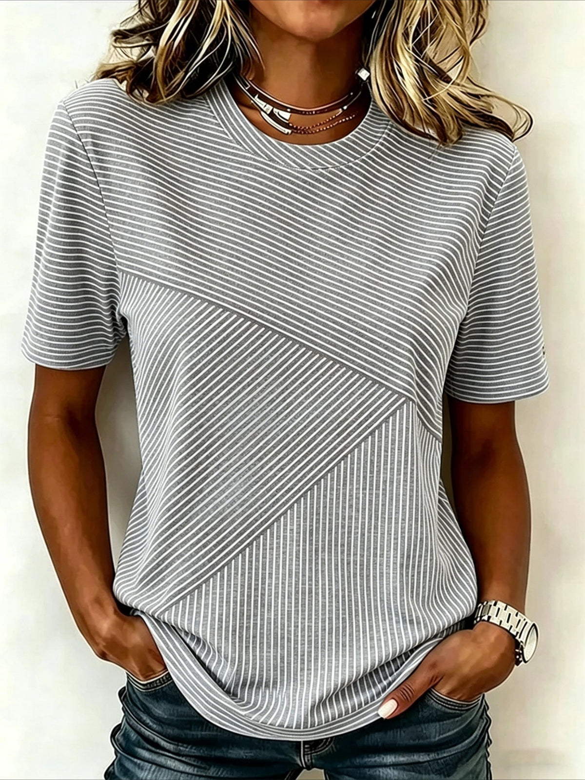 Stiped Crew Neck Short Sleeve Daily Going Out Casual T-Shirt
