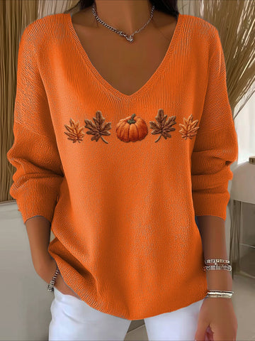 Halloween Women Floral Long Sleeve Comfy Casual Sweater Tee