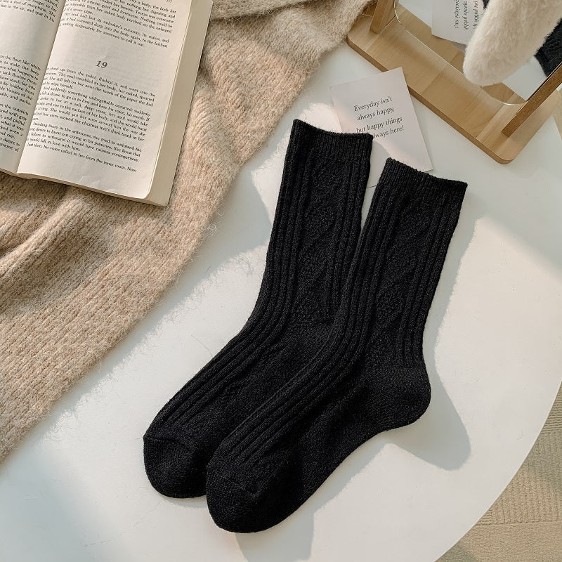 2/6 Pairs Thick & Warm Cream Color Socks, Retro Art Pattern Mid Tube Socks
