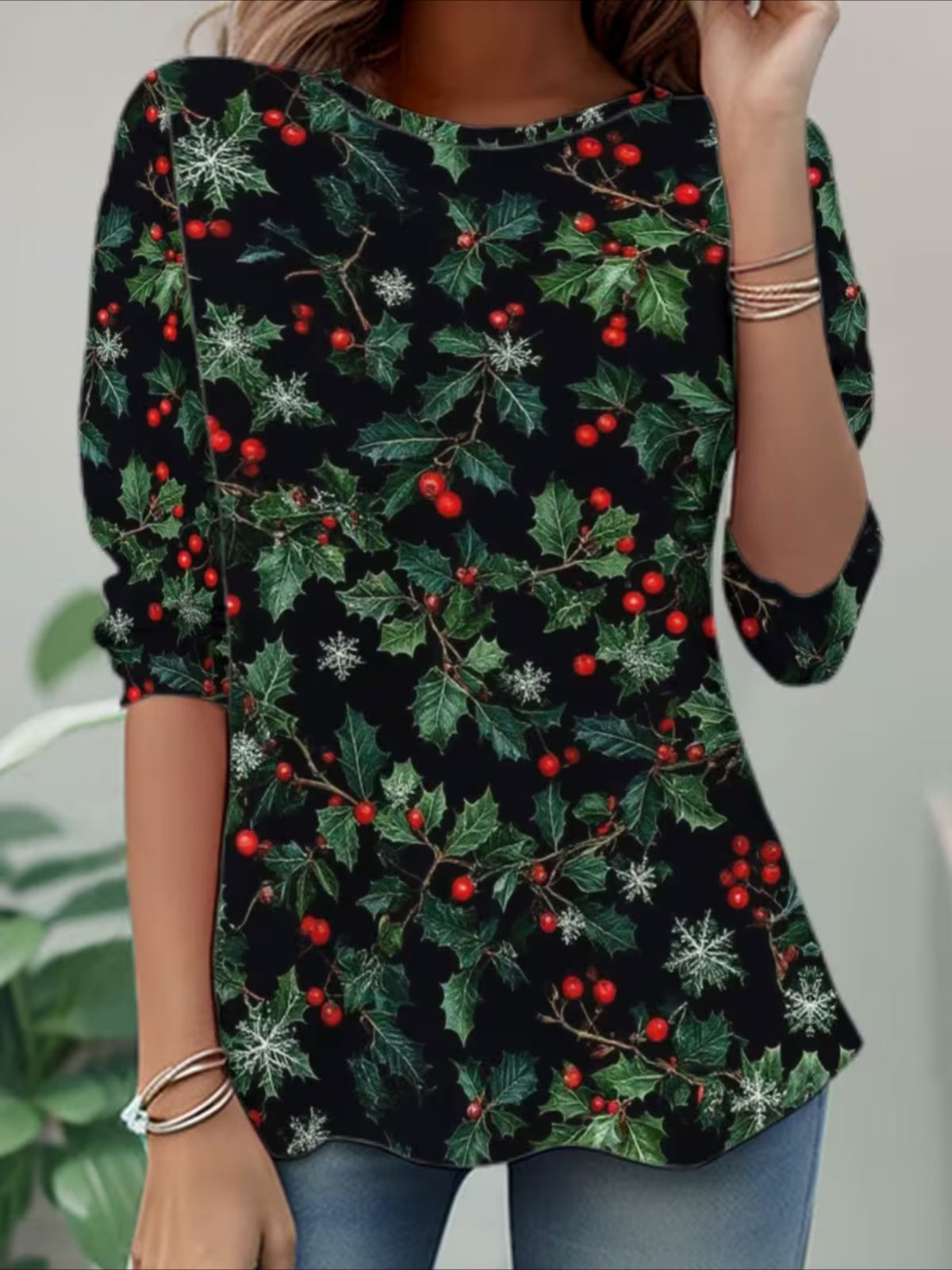 Casual Print Crew Neck Long Sleeve T-shirt