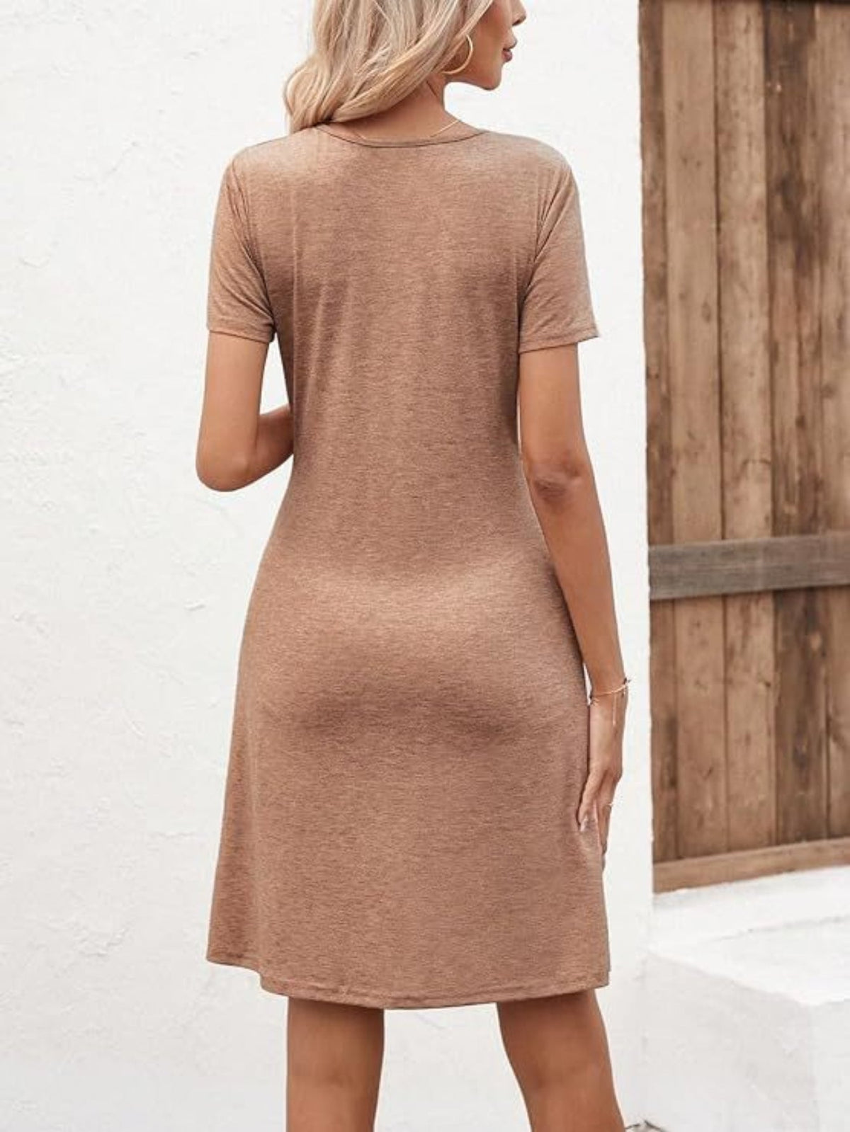 Women's Simple Solid Color Short Sleeve V-Neck Dress