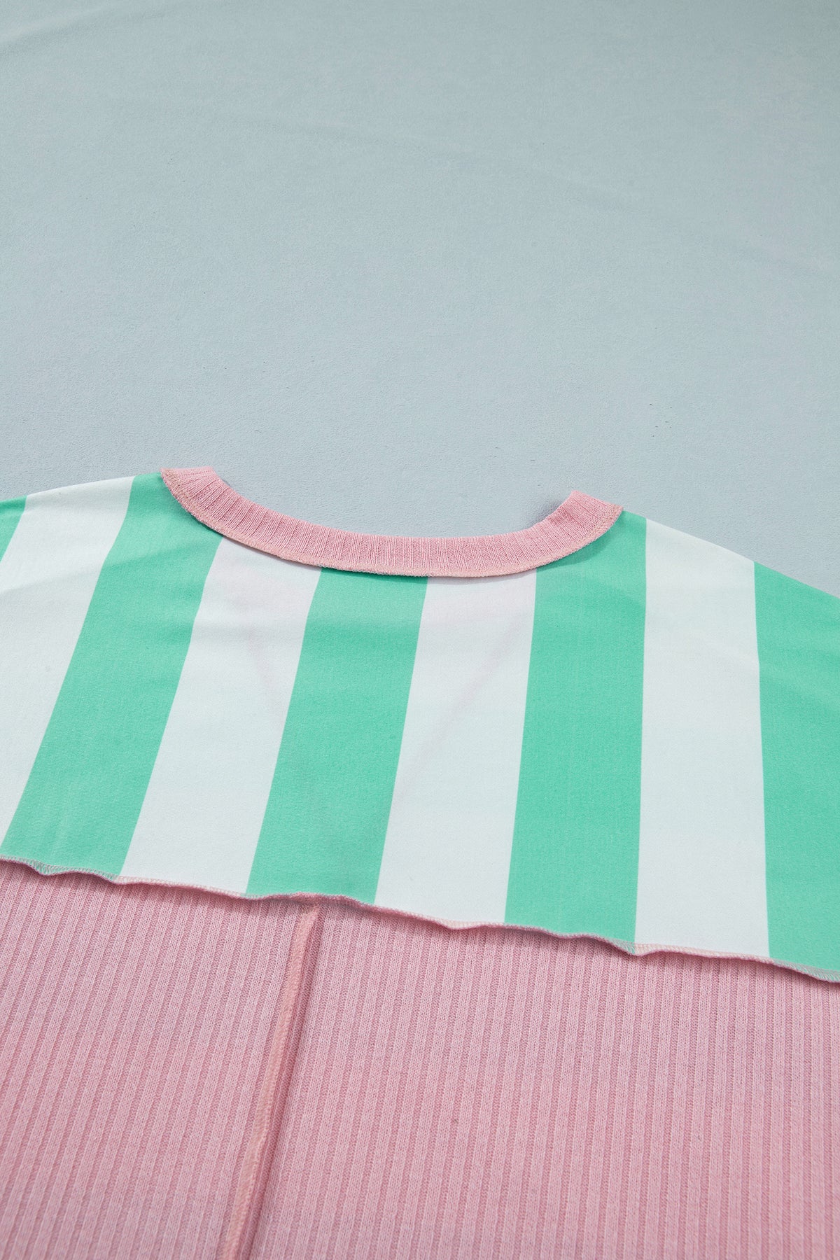 Green Stripe Exposed Seam Ribbed Patchwork Oversized Tee