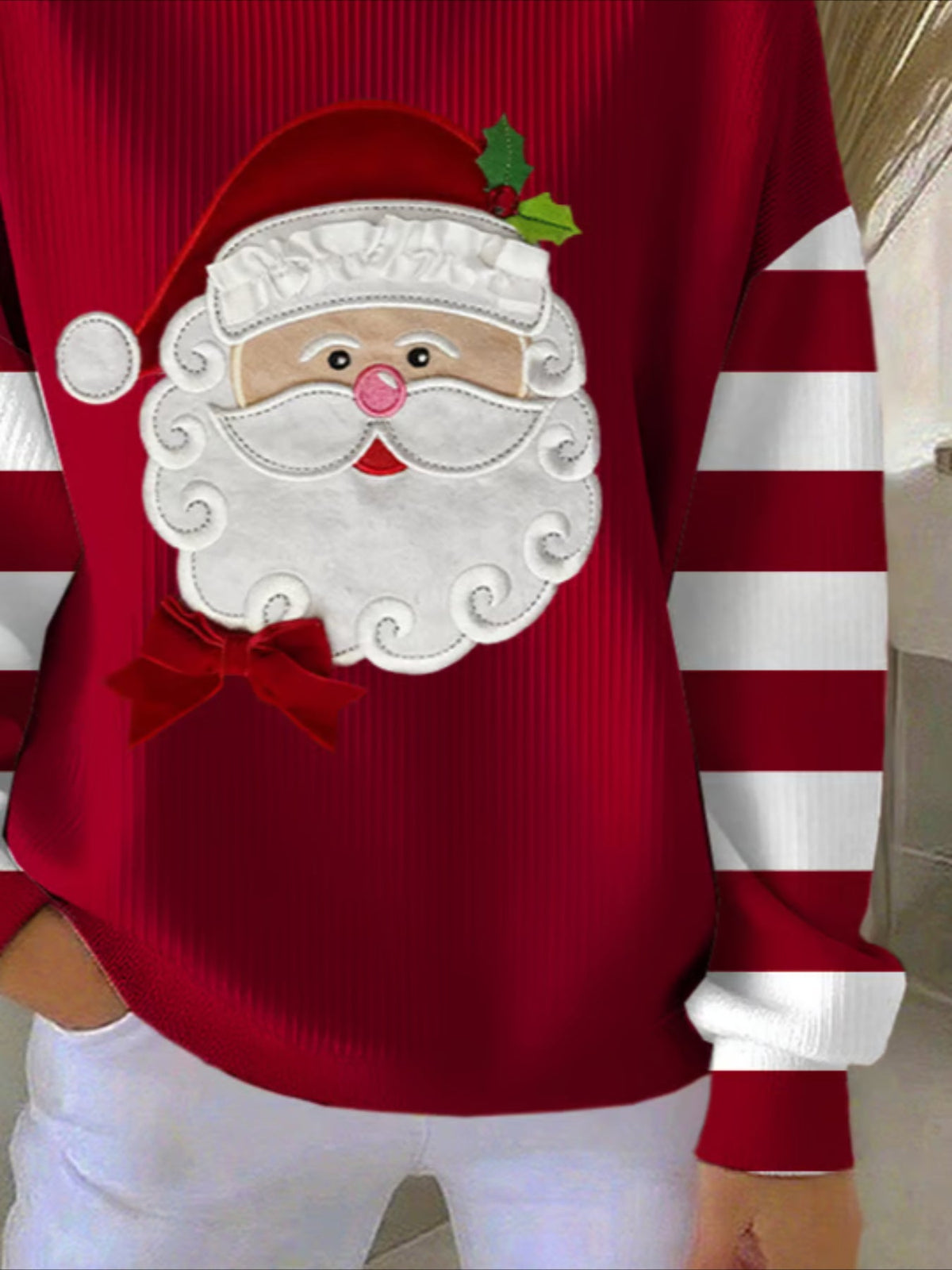 Christmas Printing Crew Neck Floral Long Sleeve Comfy Casual Sweater Hoodie